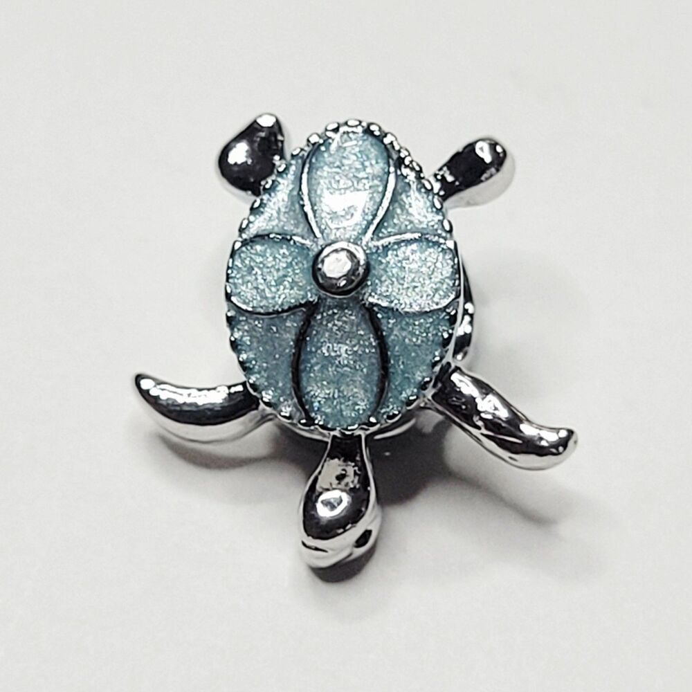 NWT For Pandora Charm Bracelet Gorgeous Pearl Aqua Blue And Silver Turtle Slider - Picture 2 of 5